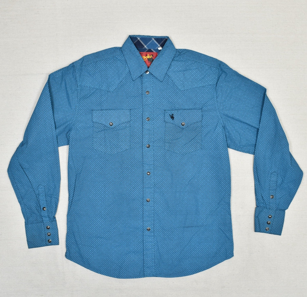 Roco Rodeo Clothing Co Men Cotton Blend Blue Size M Pearl Snap Shirt Geometric